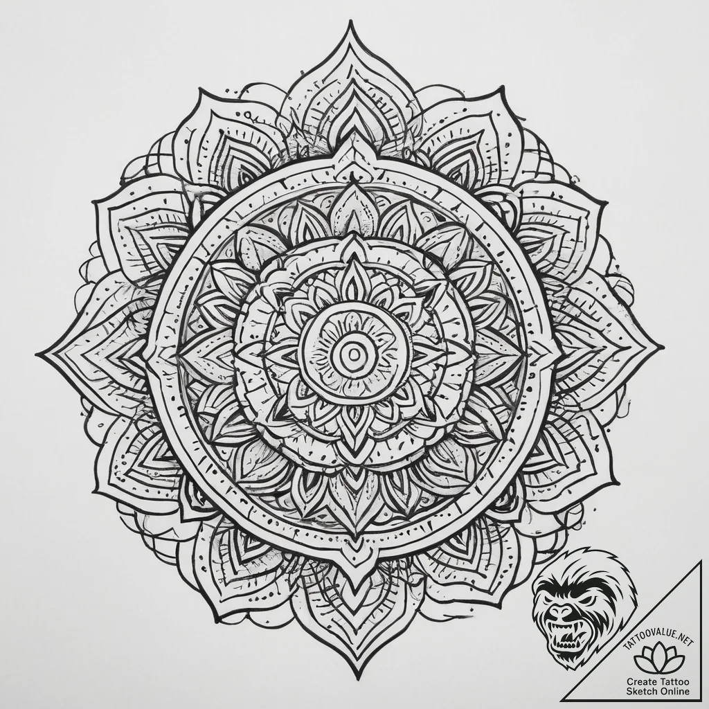 Mandala, artistic tattoo sketch, black outlin... - tattoo sketch (№1754080802_0, 01.08.2025 20:40) — tattoovalue.net
