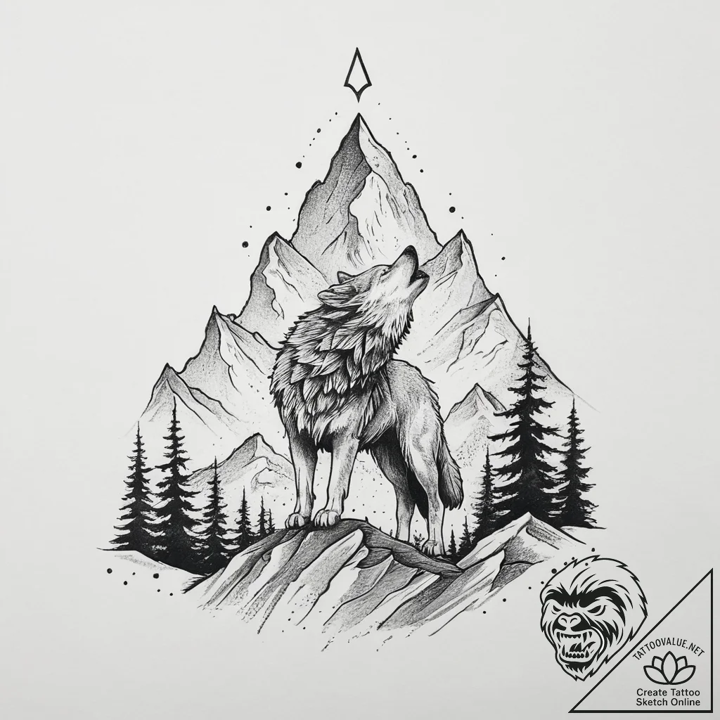 Tattoo design a wolf howling victoriously on... - tattoo sketch (№1754081202_0, 01.08.2025 20:46) — tattoovalue.net