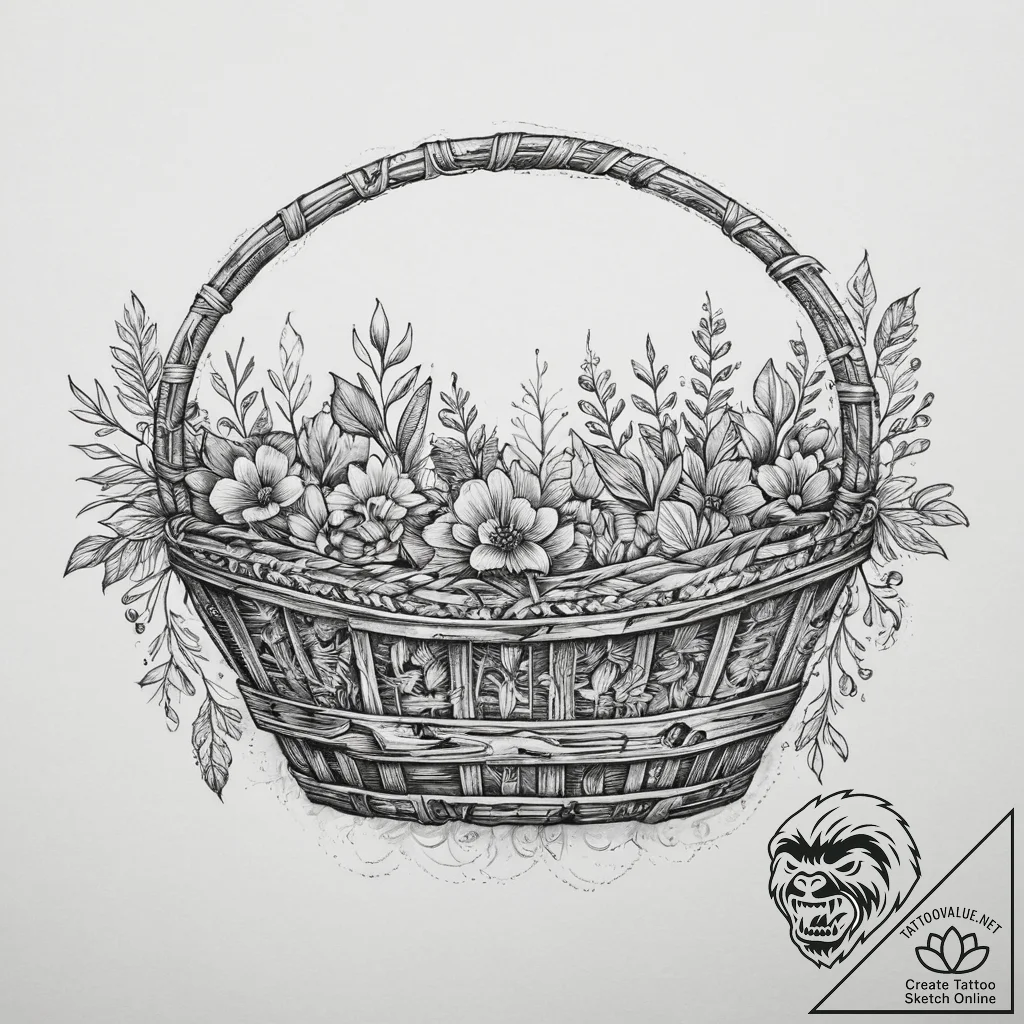 A close-up of a woven basket's texture., tatt... - tattoo sketch (№1754082799_0, 01.08.2025 21:13) — tattoovalue.net