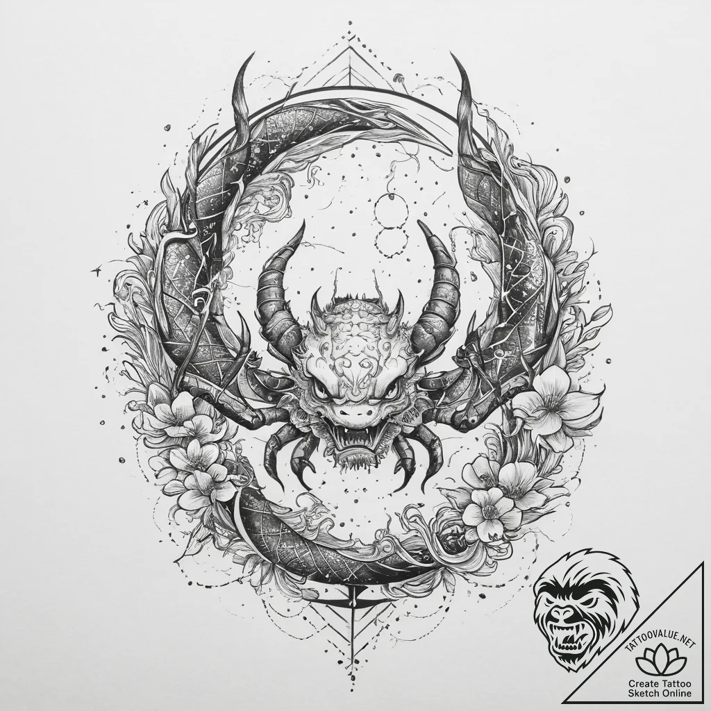 Tattoo design a cancer constellation, its sta... - tattoo sketch (№1754082999_0, 01.08.2025 21:16) — tattoovalue.net