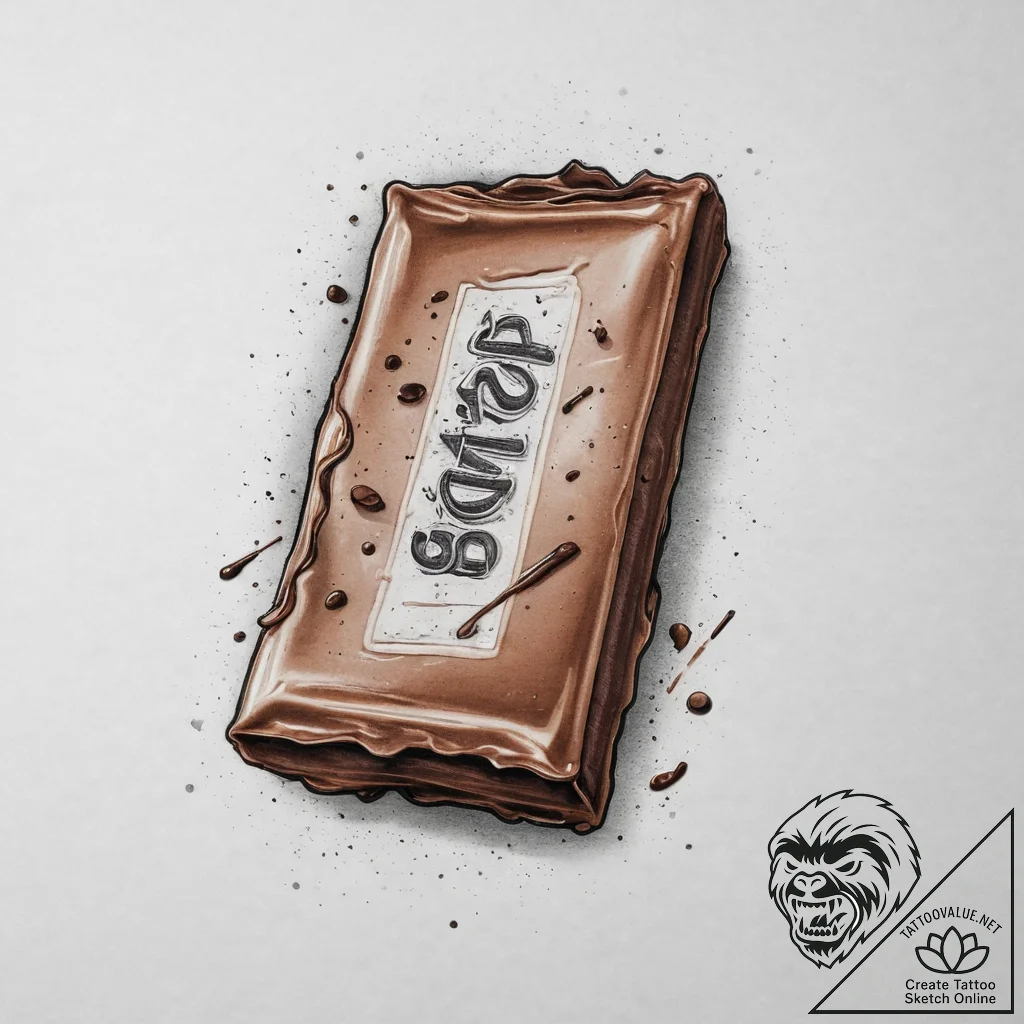 A close-up of a chocolate bar with one square... - tattoo sketch (№1754083798_0, 01.08.2025 21:29) — tattoovalue.net