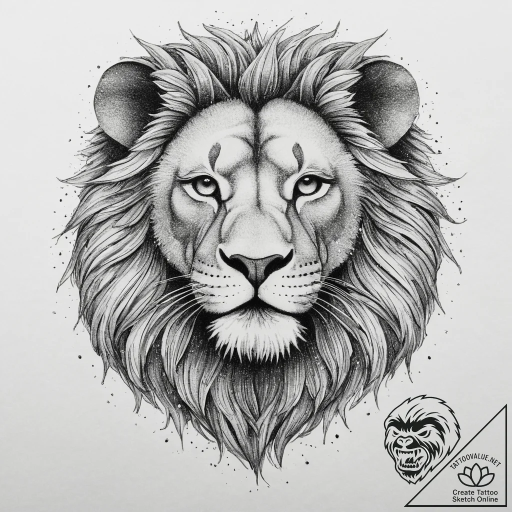 Tattoo sketch a leo lion, its mane depicted w... - tattoo sketch (№1754084408_0, 01.08.2025 21:40) — tattoovalue.net