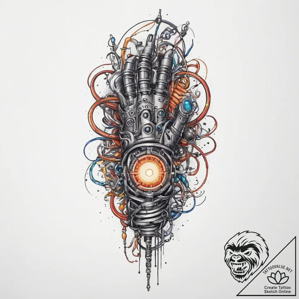 Tattoo sketch a cybernetic arm with intricate... - tattoo sketch (№1754084612_0, 01.08.2025 21:43) — tattoovalue.net