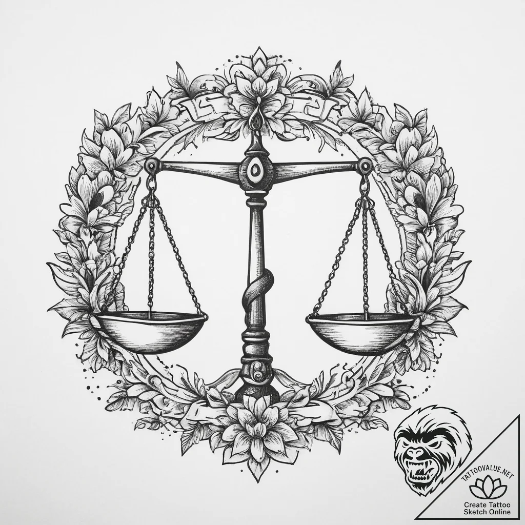 Tattoo sketch libra's scales tipping wildly w... - tattoo sketch (№1754085021_0, 01.08.2025 21:50) — tattoovalue.net