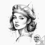 Beret, ink illustration for tattoo, on a clea… – tattoo sketch (№1754086822_0, 01.08.2025 22:20) — tattoovalue.net