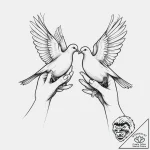 Tattoo design a pair of hands releasing a dov… – tattoo sketch (№1754087838_0, 01.08.2025 22:37) — tattoovalue.net