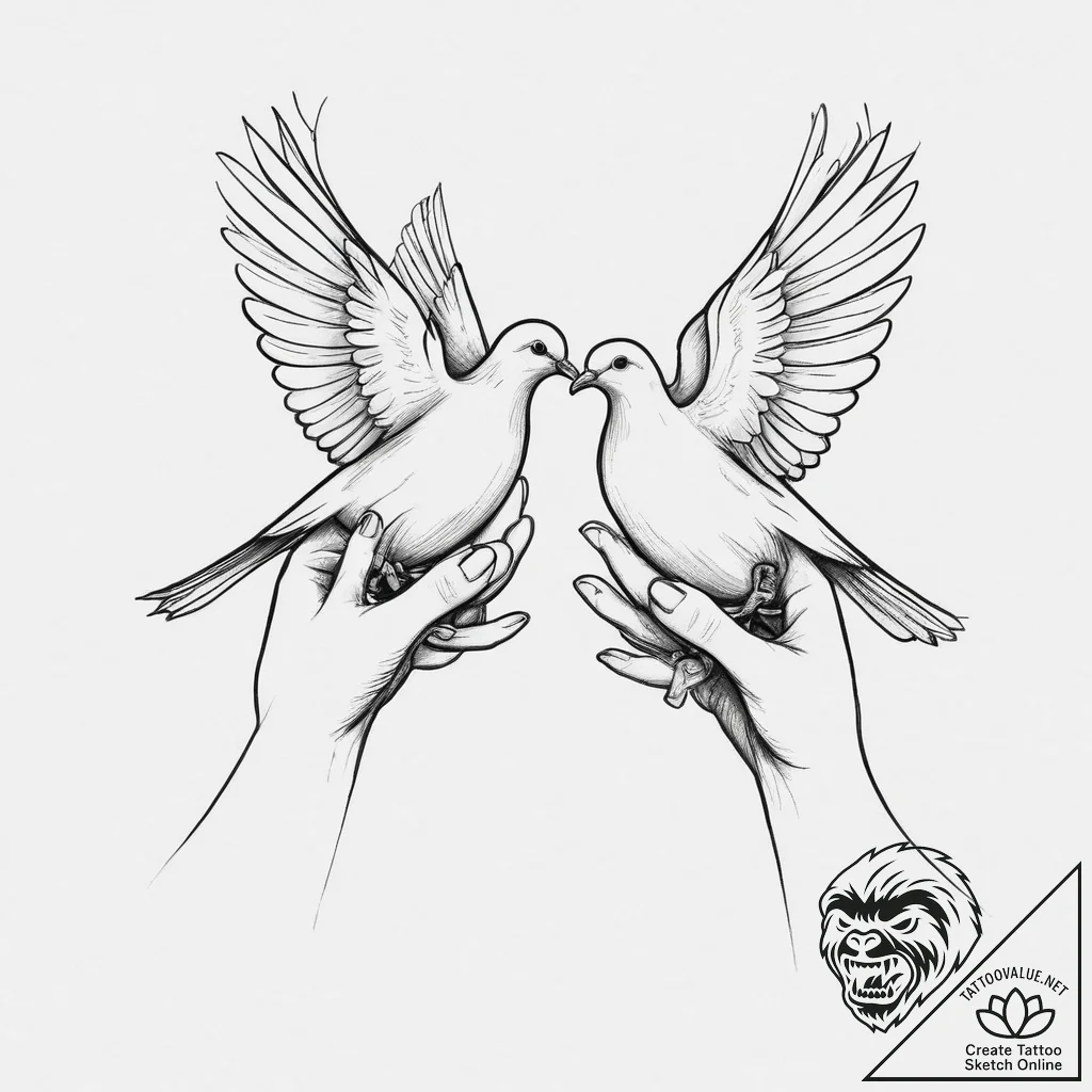 Tattoo design a pair of hands releasing a dov... - tattoo sketch (№1754087838_0, 01.08.2025 22:37) — tattoovalue.net