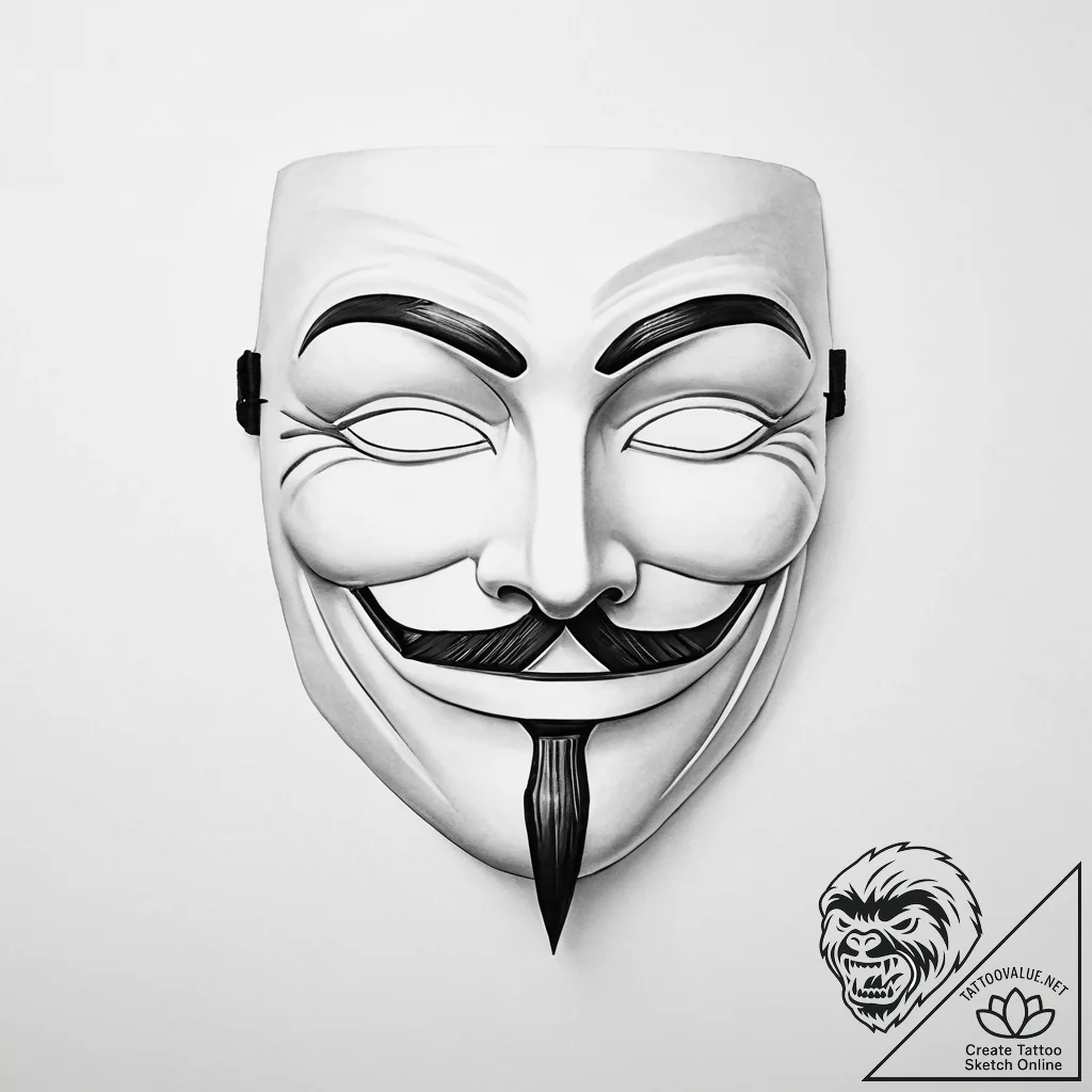 V for vendetta mask - tattoo sketch (№1754088043_0, 01.08.2025 22:40) — tattoovalue.net