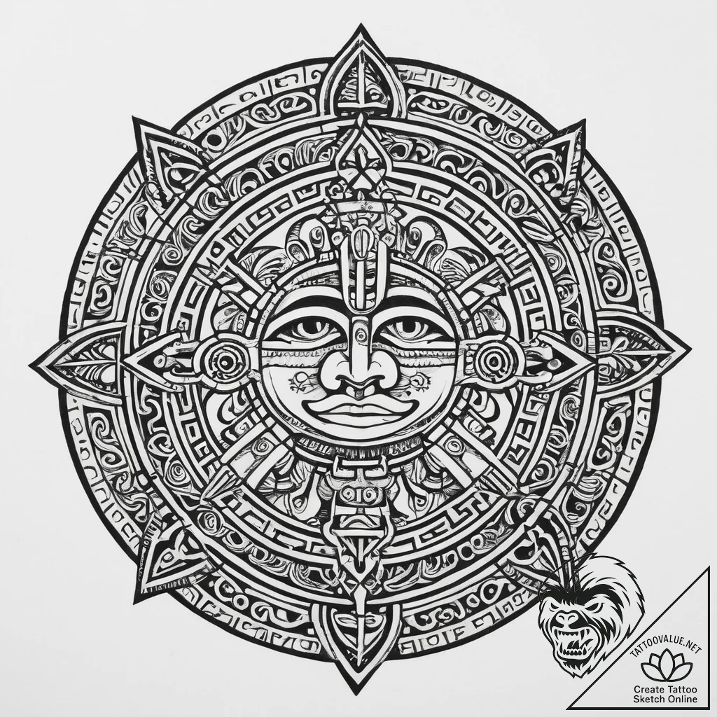 A mayan calendar stone, tattoo sketch design,... - tattoo sketch (№1754088651_0, 01.08.2025 22:50) — tattoovalue.net