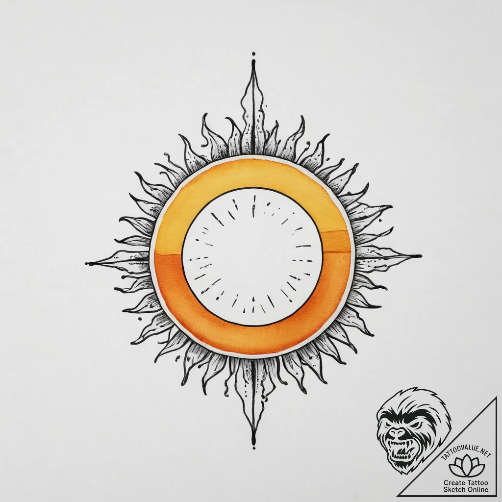 Tattoo design a glowing yellow and orange wat... - tattoo sketch (№1754090670_0, 01.08.2025 23:24) — tattoovalue.net