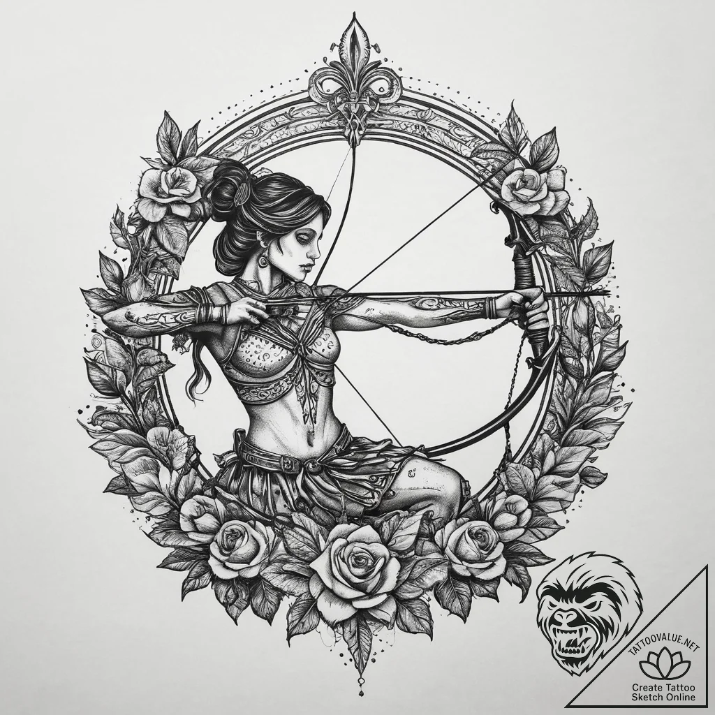 Tattoo sketch a sagittarius archer in action,... - tattoo sketch (№1754091279_0, 01.08.2025 23:34) — tattoovalue.net