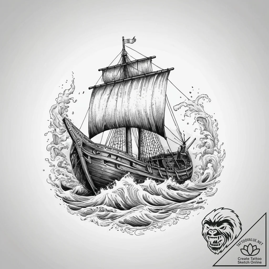 Tattoo design a stylized viking longship cutt... - tattoo sketch (№1754091681_0, 01.08.2025 23:41) — tattoovalue.net