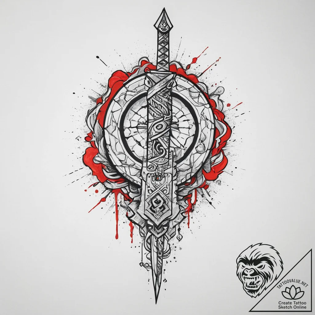Tattoo sketch a pixelated sword and shield wi... - tattoo sketch (№1754092088_0, 01.08.2025 23:48) — tattoovalue.net