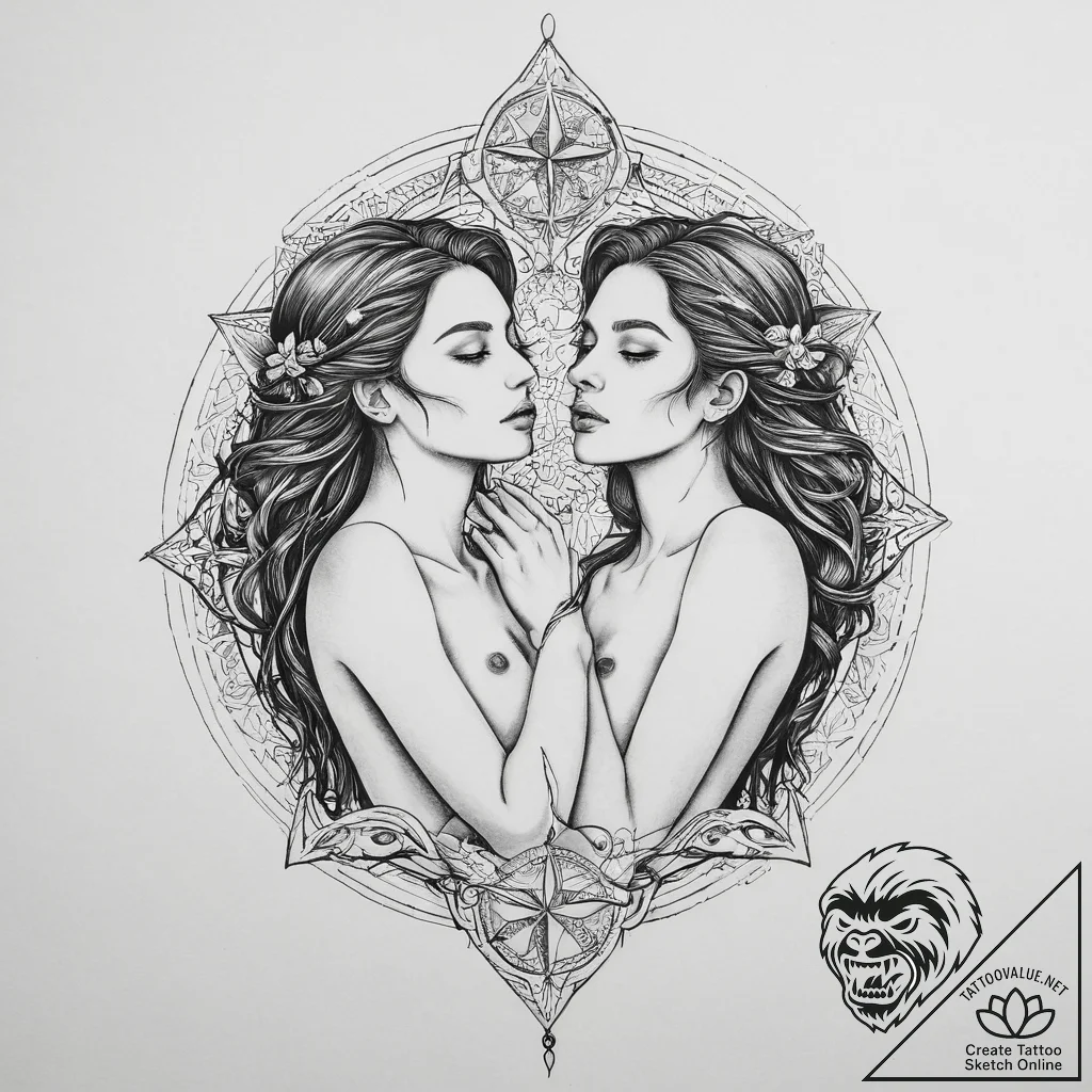 Tattoo sketch gemini twins with the "lovers"... - tattoo sketch (№1754092489_0, 01.08.2025 23:54) — tattoovalue.net