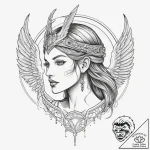Valkyrie, tattoo flash sheet design, linework… – tattoo sketch (№1754094314_0, 02.08.2025 00:25) — tattoovalue.net