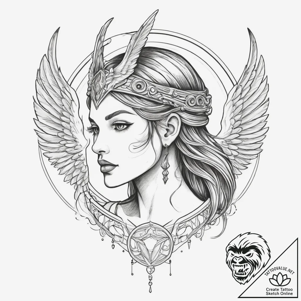 Valkyrie, tattoo flash sheet design, linework... - tattoo sketch (№1754094314_0, 02.08.2025 00:25) — tattoovalue.net