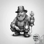 Dwarf miner with a lantern, artistic tattoo s… – tattoo sketch (№1754094920_0, 02.08.2025 00:35) — tattoovalue.net