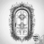 An open door in the middle of a forest leadin… – tattoo sketch (№1754095319_0, 02.08.2025 00:41) — tattoovalue.net