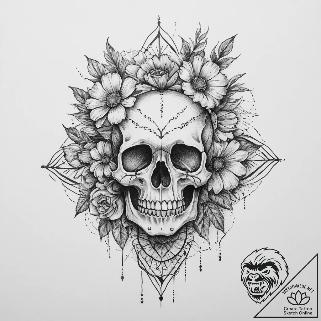 Chamomile, tattoo line art, muted color palet... - tattoo sketch (№1754096318_0, 02.08.2025 00:58) — tattoovalue.net