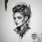 Cyberpunk, tattoo sketch design, realistic bl… – tattoo sketch (№1754096522_0, 02.08.2025 01:02) — tattoovalue.net