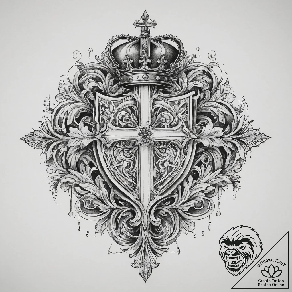 Tattoo sketch a noble crest with a subtle cro... - tattoo sketch (№1754097523_0, 02.08.2025 01:18) — tattoovalue.net