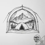 The view from inside a tent, looking out at a… – tattoo sketch (№1754098338_0, 02.08.2025 01:32) — tattoovalue.net