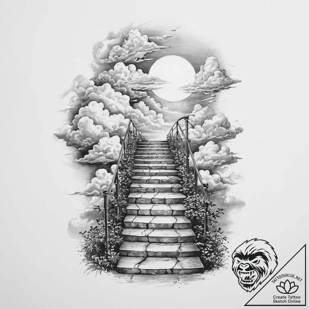 Stairway to the clouds - tattoo sketch (№1754098537_0, 02.08.2025 01:35) — tattoovalue.net