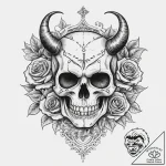 Devil, tattoo line art, on a clean white pape… – tattoo sketch (№1754100573_0, 02.08.2025 02:09) — tattoovalue.net