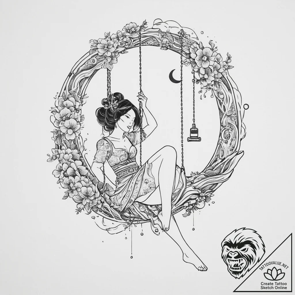 Tattoo design a silhouette of a girl on a swi... - tattoo sketch (№1754101178_0, 02.08.2025 02:19) — tattoovalue.net