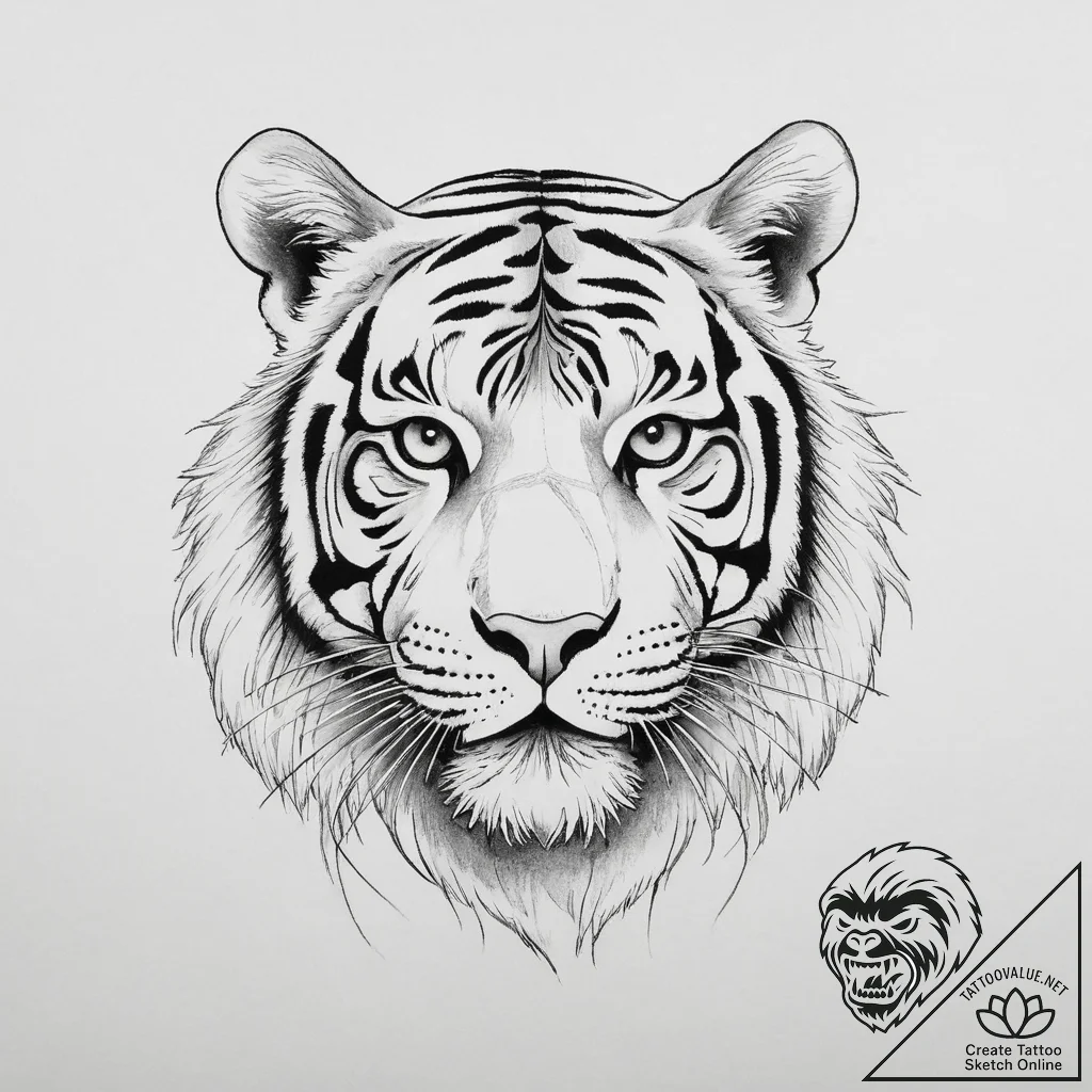 Tiger, artistic tattoo sketch, linework tatto... - tattoo sketch (№1754101375_0, 02.08.2025 02:22) — tattoovalue.net
