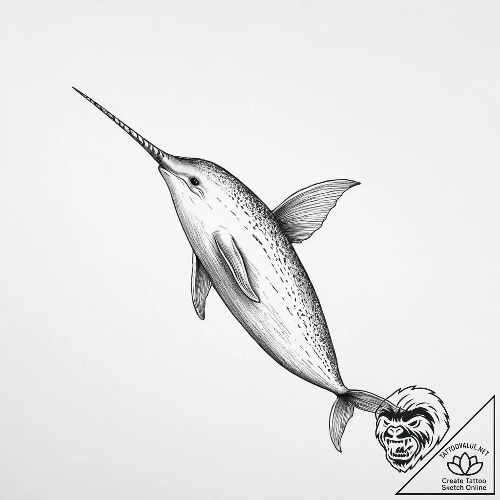 Narwhal - tattoo sketch (№1754102561_0, 02.08.2025 02:42) — tattoovalue.net