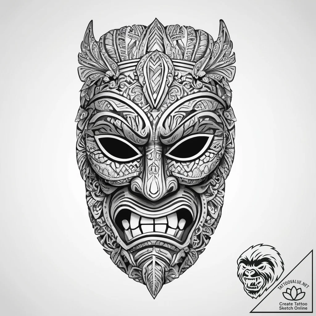 A polynesian tiki mask - tattoo sketch (№1754103553_0, 02.08.2025 02:59) — tattoovalue.net