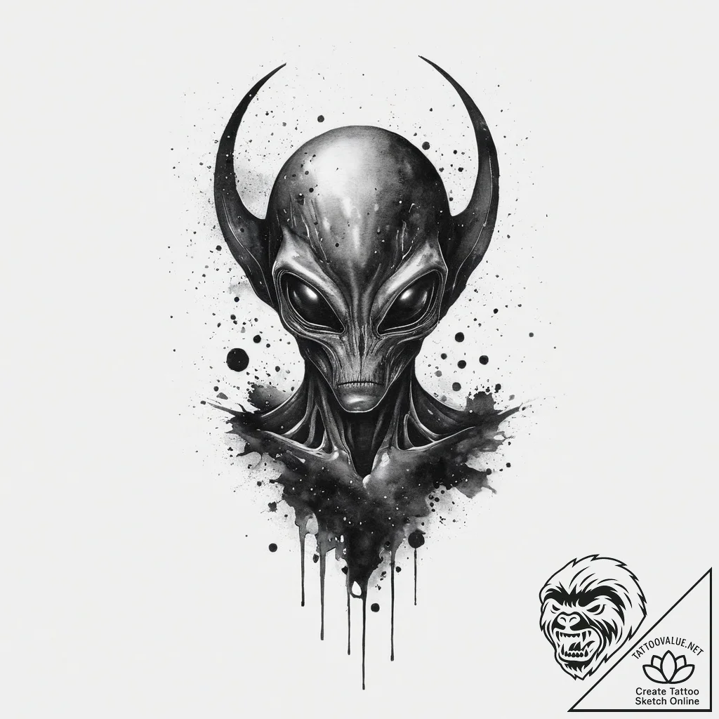 Tattoo design an alien creature's silhouette... - tattoo sketch (№1754103751_0, 02.08.2025 03:02) — tattoovalue.net