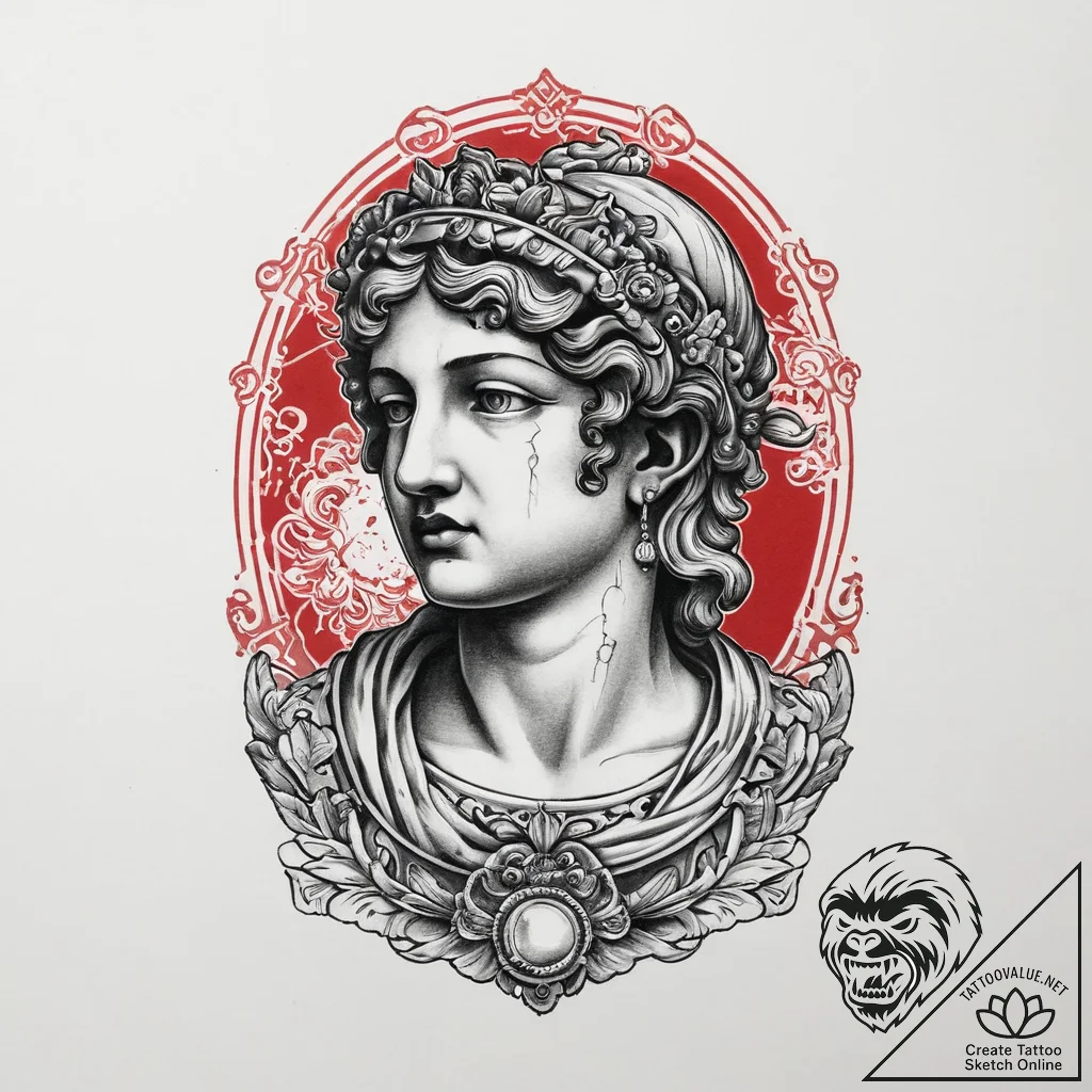 Vaporwave bust of a roman statue, tattoo flas... - tattoo sketch (№1754104347_0, 02.08.2025 03:12) — tattoovalue.net