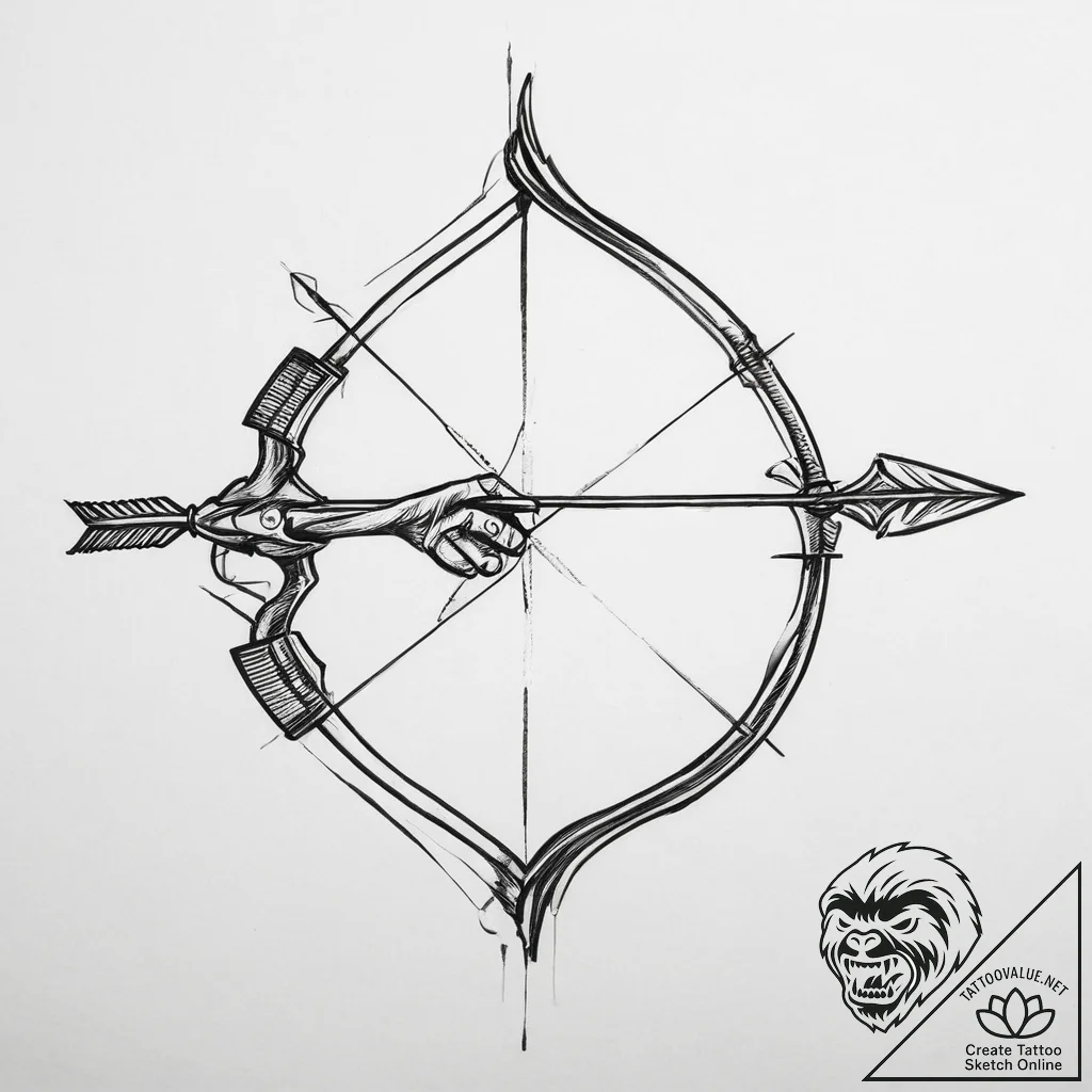 Tattoo design an archer's bow with an arrow n... - tattoo sketch (№1754104739_0, 02.08.2025 03:18) — tattoovalue.net