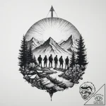 Tattoo sketch a group of adventurers silhouet… – tattoo sketch (№1754104935_0, 02.08.2025 03:22) — tattoovalue.net