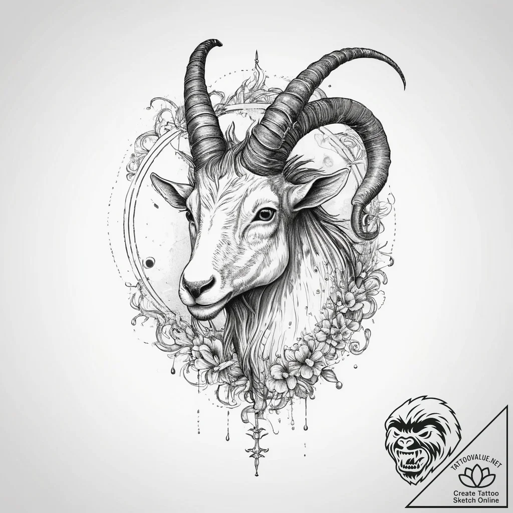 Tattoo design a capricorn goat-fish, appearin... - tattoo sketch (№1754105140_0, 02.08.2025 03:25) — tattoovalue.net