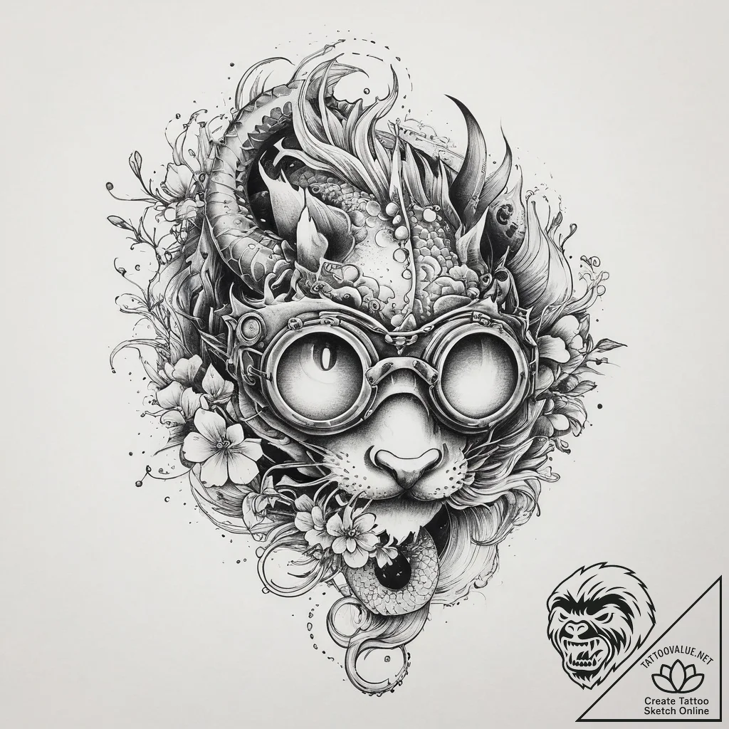 Steampunk goggles, ink illustration for tatto... - tattoo sketch (№1754105531_0, 02.08.2025 03:32) — tattoovalue.net