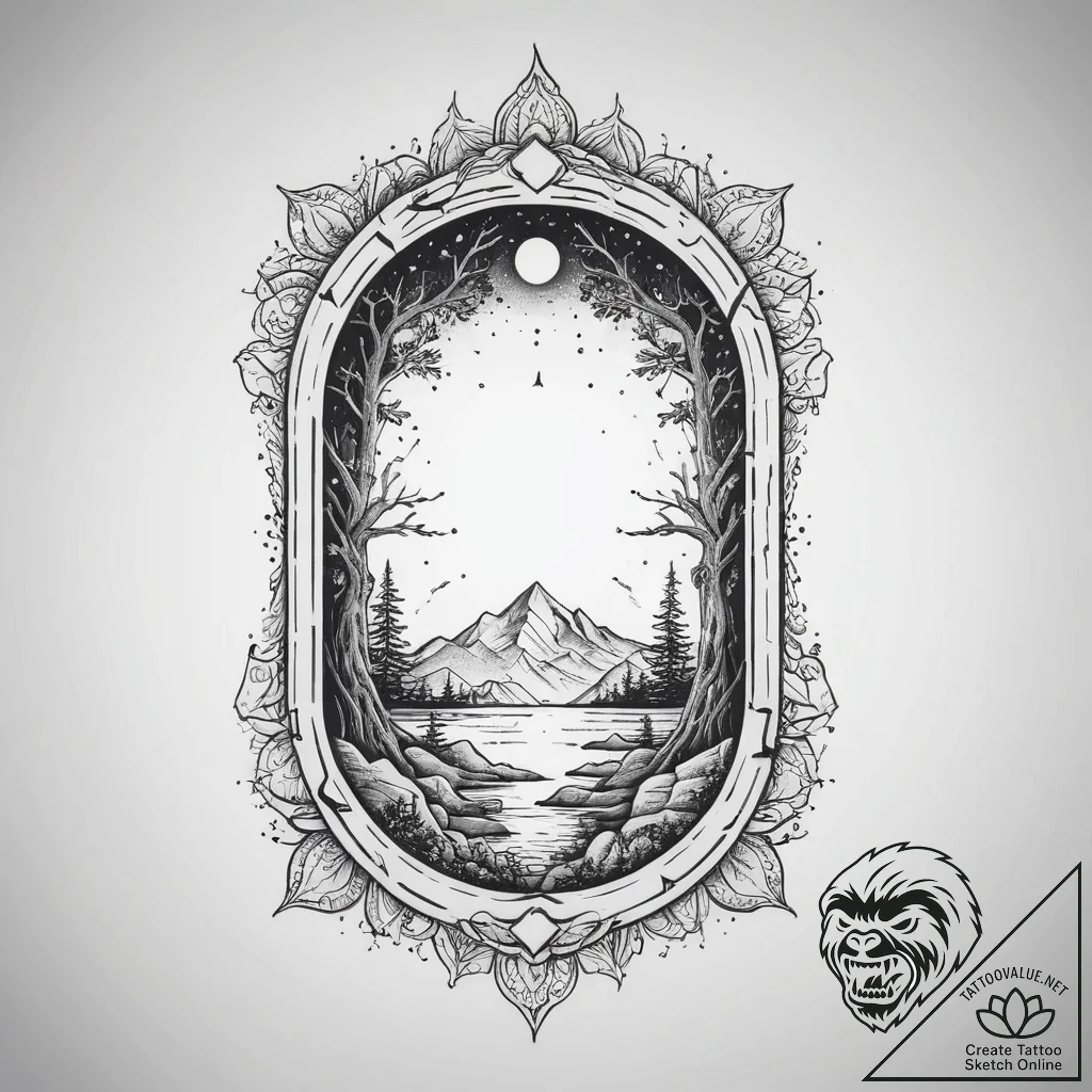 Tattoo sketch a glowing portal frame opening... - tattoo sketch (№1754106711_0, 02.08.2025 03:51) — tattoovalue.net