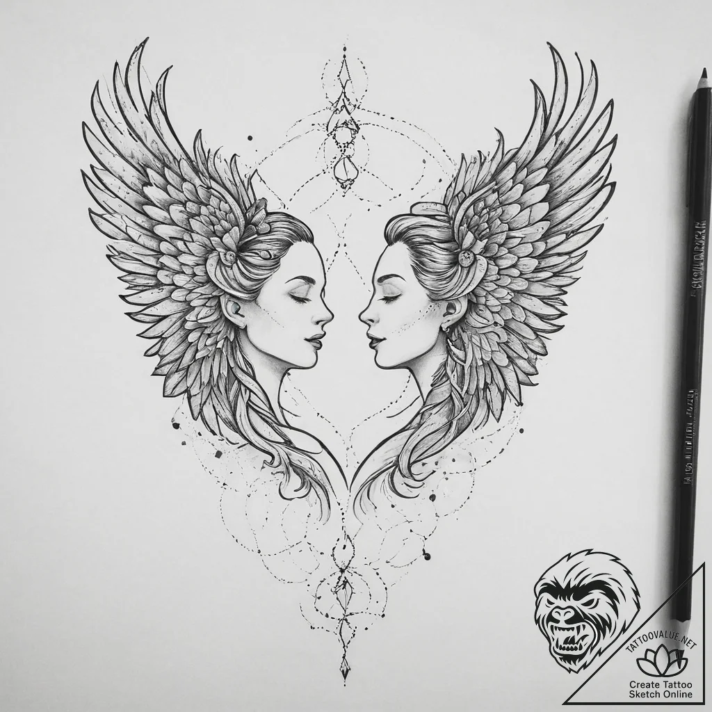Tattoo sketch gemini twins, one with mercury'... - tattoo sketch (№1754107694_0, 02.08.2025 04:08) — tattoovalue.net