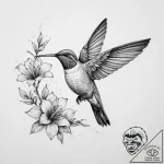 Tattoo design a graceful humming-bird hoverin… – tattoo sketch (№1754107891_0, 02.08.2025 04:11) — tattoovalue.net