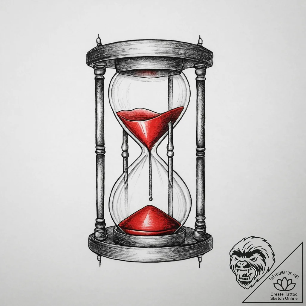 Tattoo sketch a classic hourglass where sand... - tattoo sketch (№1754108087_0, 02.08.2025 04:14) — tattoovalue.net