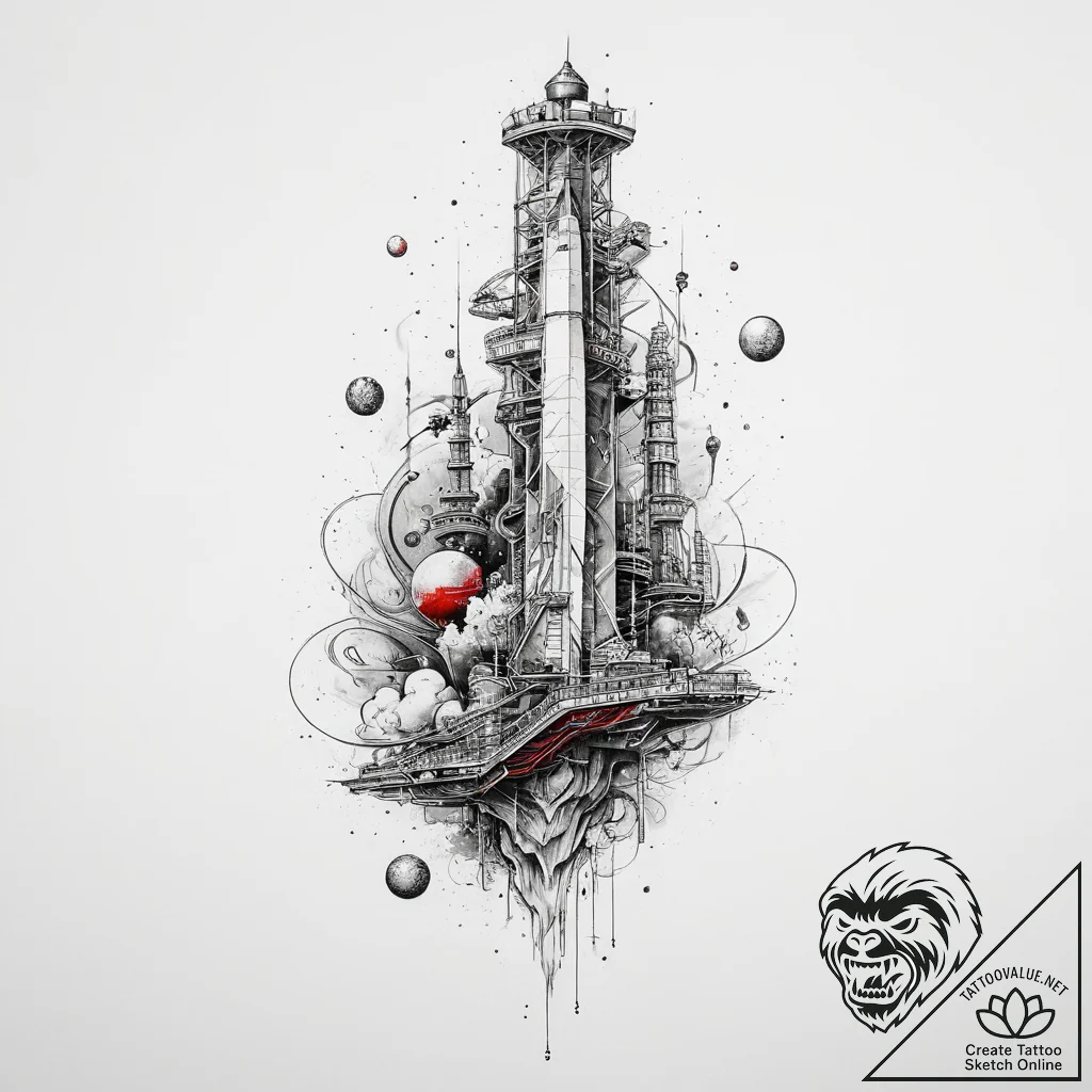 A space elevator, tattoo sketch design, on a... - tattoo sketch (№1754108482_0, 02.08.2025 04:21) — tattoovalue.net