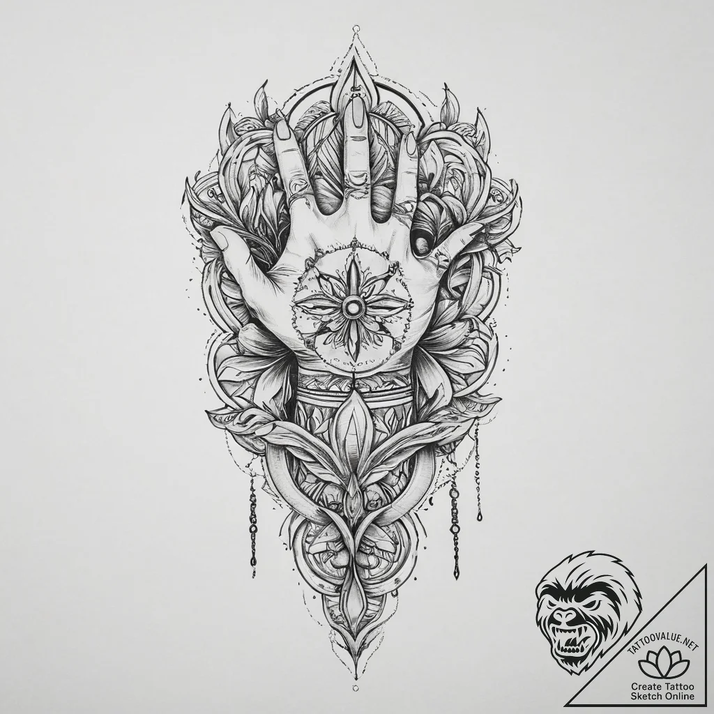 Tattoo sketch a hand protecting a small, vuln... - tattoo sketch (№1754109075_0, 02.08.2025 04:31) — tattoovalue.net