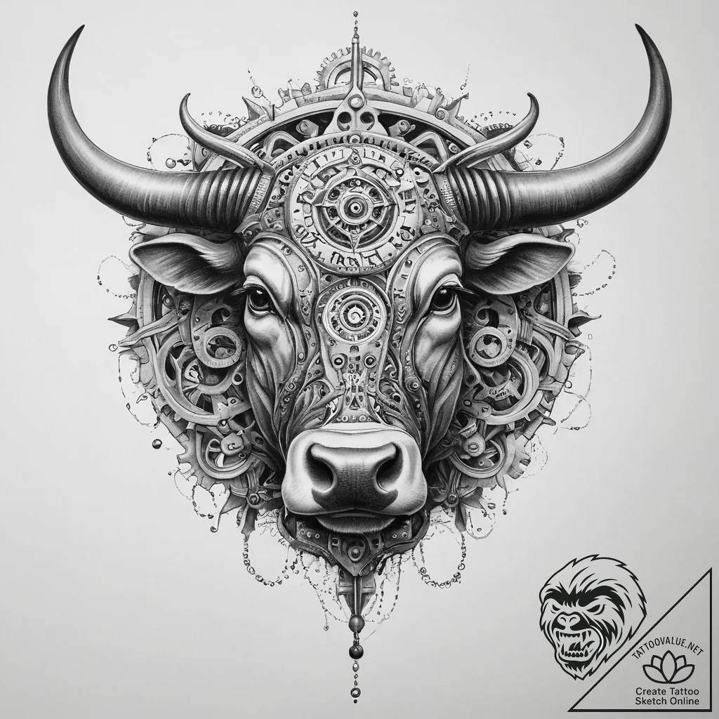 Tattoo design a taurus bull's body made of in... - tattoo sketch (№1754109273_0, 02.08.2025 04:34) — tattoovalue.net