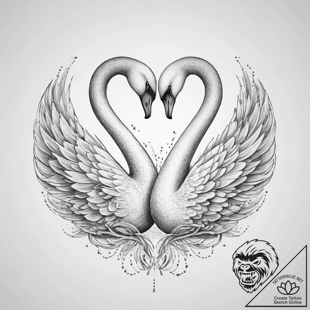 Tattoo sketch two entwined swans, representin... - tattoo sketch (№1754109867_0, 02.08.2025 04:44) — tattoovalue.net