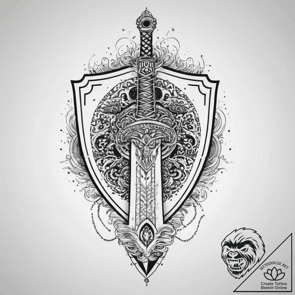 Tattoo sketch a pixelated sword and shield wi... - tattoo sketch (№1754110065_0, 02.08.2025 04:47) — tattoovalue.net