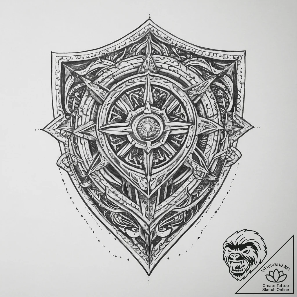 Tattoo design a detailed medieval shield with... - tattoo sketch (№1754110659_0, 02.08.2025 04:57) — tattoovalue.net