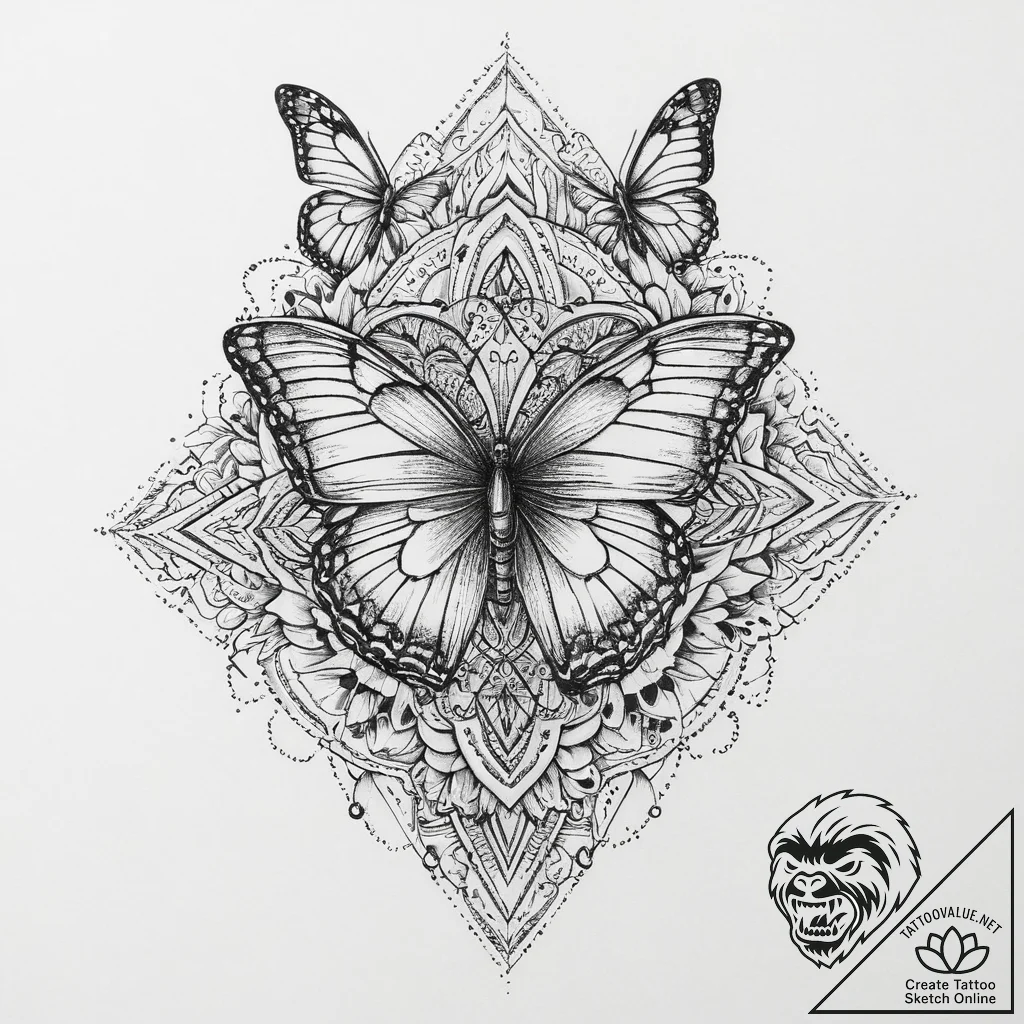 A human hand crumbling into butterflies, tatt... - tattoo sketch (№1754111450_0, 02.08.2025 05:10) — tattoovalue.net