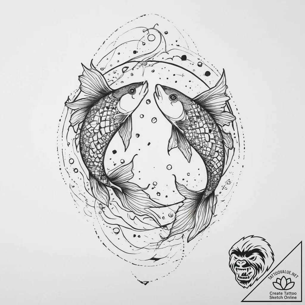 Tattoo design pisces fish as ancient spiritua... - tattoo sketch (№1754112240_0, 02.08.2025 05:24) — tattoovalue.net